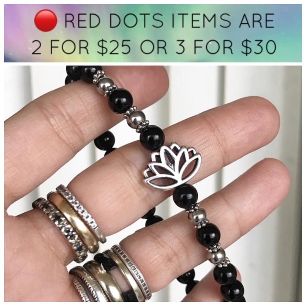 🔴 Genuine onyx silver plated lotus flower bracelet